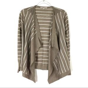 LOFT Light Brown Striped Wool Blend Open Front Cardigan Sweater Womens XS
